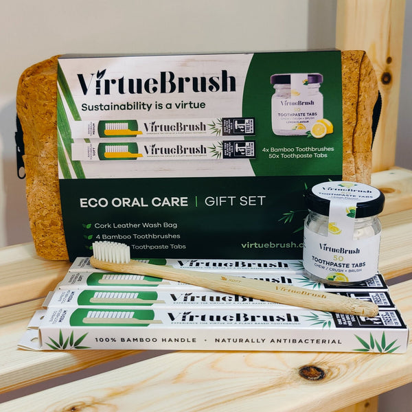 VirtueBrush Oral Care Gift Set with 50 Lemon Toothpaste Tabs